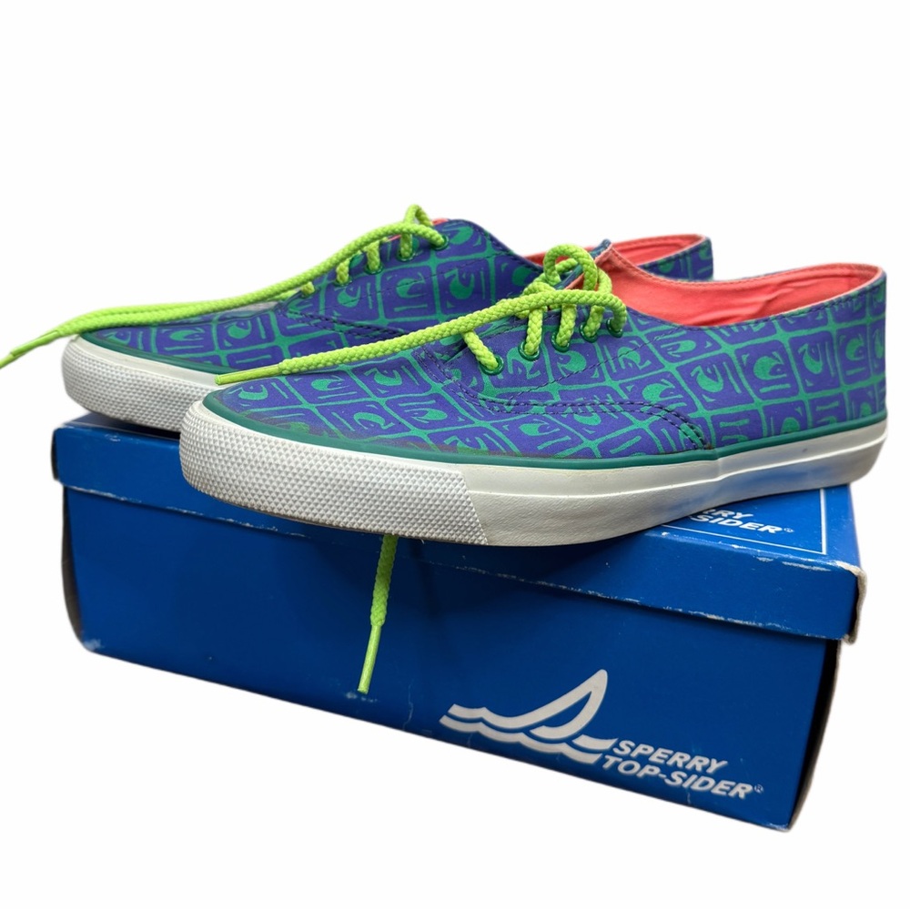 Vintage 90s Sperry Top-Sider Active CVO Print Sneakers Neon Purple Green Size 8